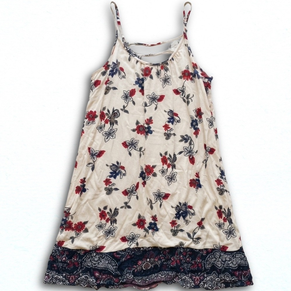 Exist Womens Floral Mini Dress Cream Red Blue Spaghetti Strap Boho Size Medium